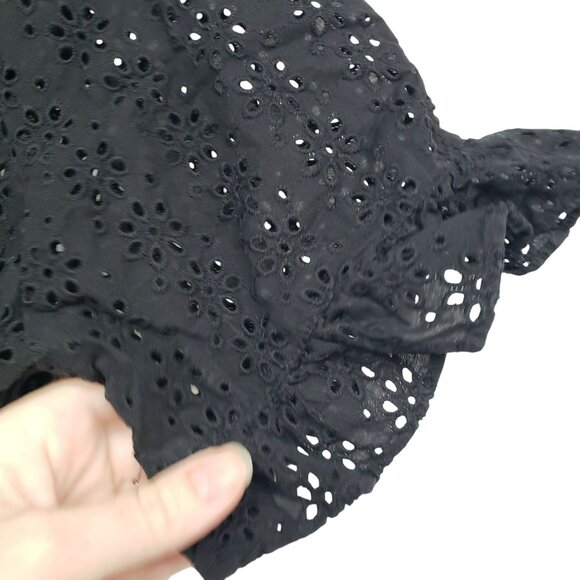 Madewell Black V Neck Button Front Eyelet Short Sleeve Blouse M - Picture 8 of 11